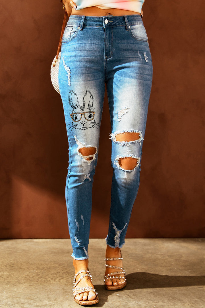 Nika Easter Distressed Frayed Hem Jeans