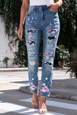 Load image into Gallery viewer, Nika Printed Patch Distressed Boyfriend Jeans
