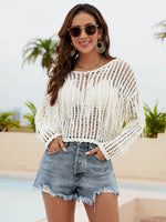 Load image into Gallery viewer, Fringe Trim Openwork Long Sleeve Cover-Up
