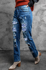 Load image into Gallery viewer, Nika Printed Patch Distressed Boyfriend Jeans
