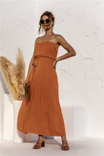 Load image into Gallery viewer, Strapless Tie Waist Tiered Maxi Dress
