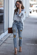 Load image into Gallery viewer, Nika Easter Leopard Patch Bunny Graphic Jeans
