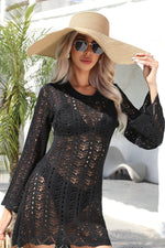 Load image into Gallery viewer, Lux Scalloped Trim Long Sleeve Cover-Up Dress
