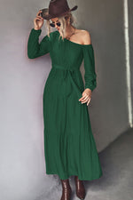 Load image into Gallery viewer, Belted One-Shoulder Tiered Maxi Dress
