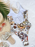 Load image into Gallery viewer, Printed Tie Back Scoop Neck One-Piece Swimsuit
