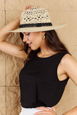 Load image into Gallery viewer, Fame Fight Through It Lace Detail Straw Braided Fashion Sun Hat
