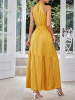 Load image into Gallery viewer, Belted Grecian Neck Tiered Maxi Dress
