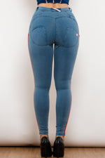 Load image into Gallery viewer, Side Stripe Contrast Buttoned Skinny Jeans
