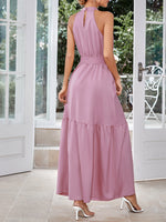 Load image into Gallery viewer, Belted Grecian Neck Tiered Maxi Dress
