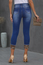 Load image into Gallery viewer, Nika Leopard Patch Distressed Cropped Jeans
