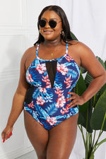 Load image into Gallery viewer, Floral Crisscross Spliced Mesh One-Piece Swimsuit
