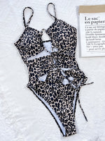 Load image into Gallery viewer, Leopard Cutout Tied One-Piece Swimsuit
