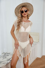 Load image into Gallery viewer, Fringe Trim Openwork Cover-Up Dress
