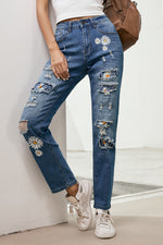 Load image into Gallery viewer, Nika Printed Patch Distressed Boyfriend Jeans
