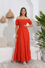 Load image into Gallery viewer, Smocked Off-Shoulder Maxi Dress
