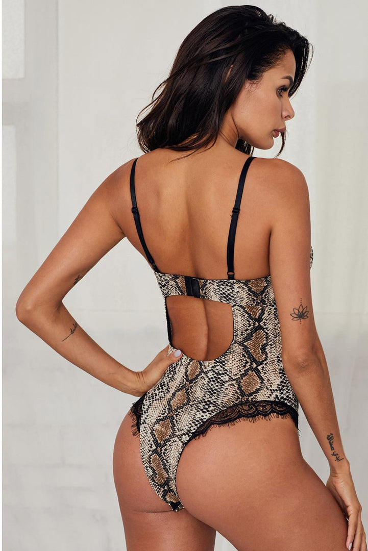 Spaghetti Strap Backless Leopard Printed Teddy