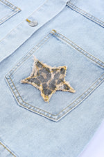 Load image into Gallery viewer, Leopard Star Applique Distressed Denim Jacket
