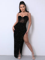 Load image into Gallery viewer, Sequin Spliced Mesh Adjustable Strap Dress
