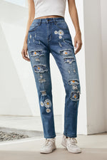 Load image into Gallery viewer, Nika Printed Patch Distressed Boyfriend Jeans
