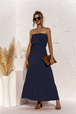 Load image into Gallery viewer, Strapless Tie Waist Tiered Maxi Dress
