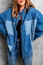 Load image into Gallery viewer, Color Block Snap Denim Jacket
