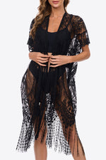 Load image into Gallery viewer, Fringe Trim Lace Cover-Up Dress
