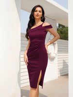 Load image into Gallery viewer, Asymmetrical One Shoulder Side Slit Evening Dress
